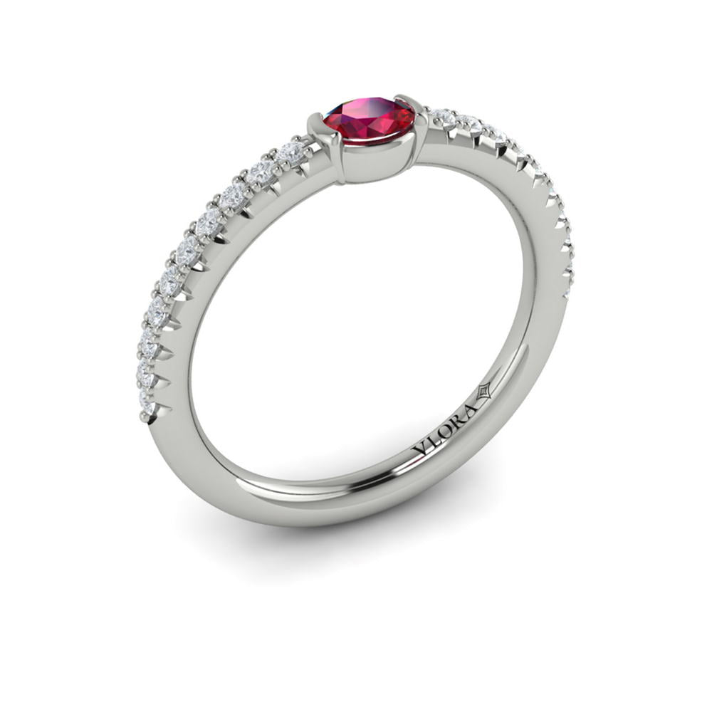 Diamond and Oval Ruby Centerstone Ring 