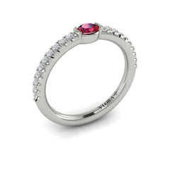 Diamond and Oval Ruby Centerstone Ring 