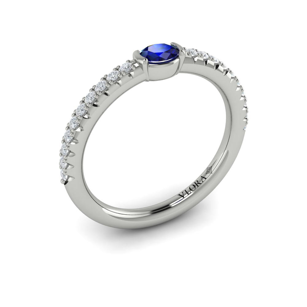 Diamond and Oval Sapphire Centerstone Ring 