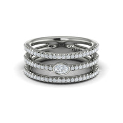 Diamond Open Three Row and Oval Centerstone Ring