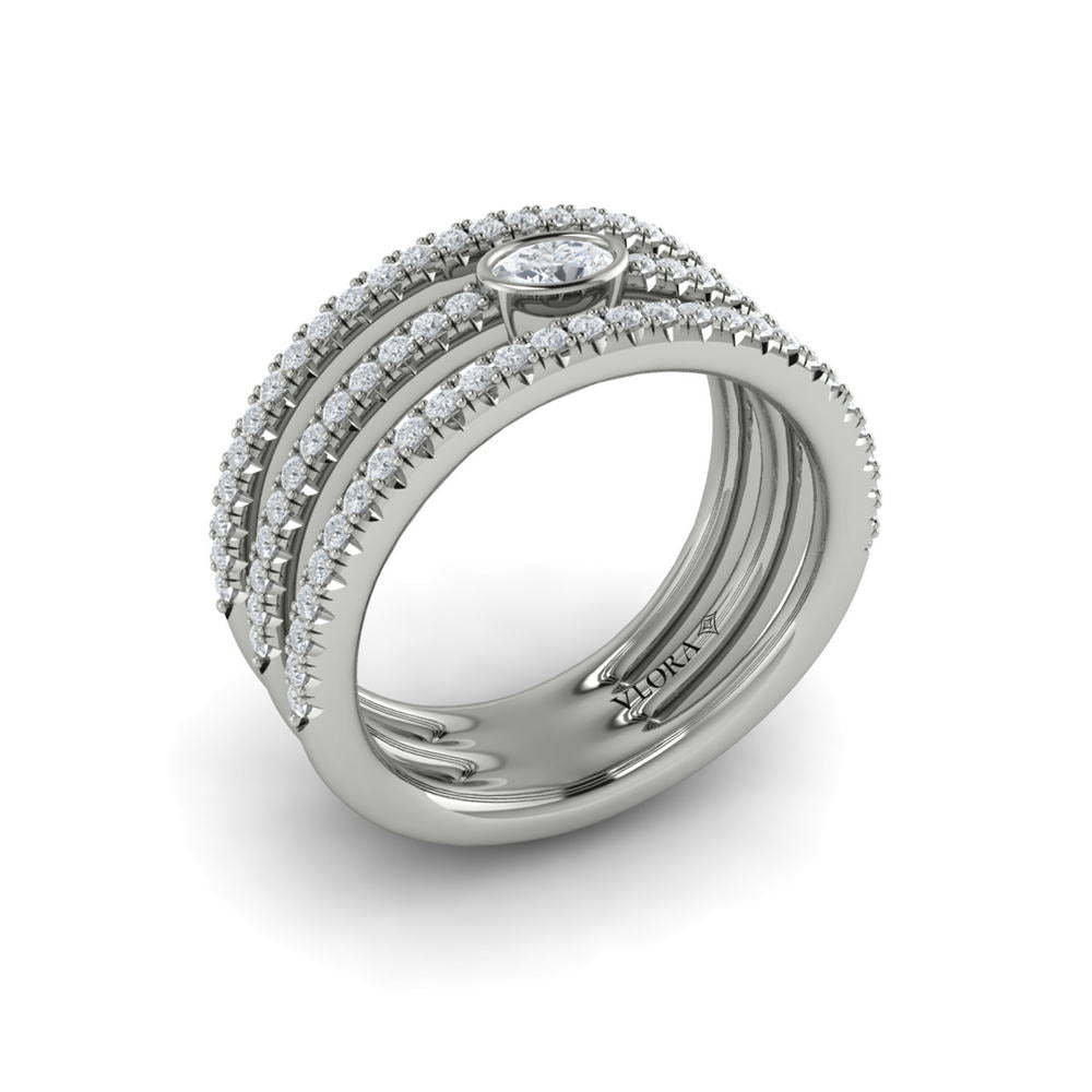 Diamond Open Three Row and Oval Centerstone  Ring 