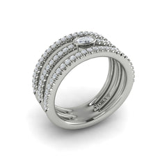 Diamond Open Three Row and Oval Centerstone  Ring 
