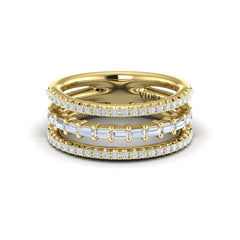 Diamond Open Three Row and Diamond Baguettes Ring