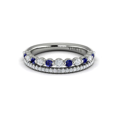 Diamond and Blue Sapphire Two Row Ring