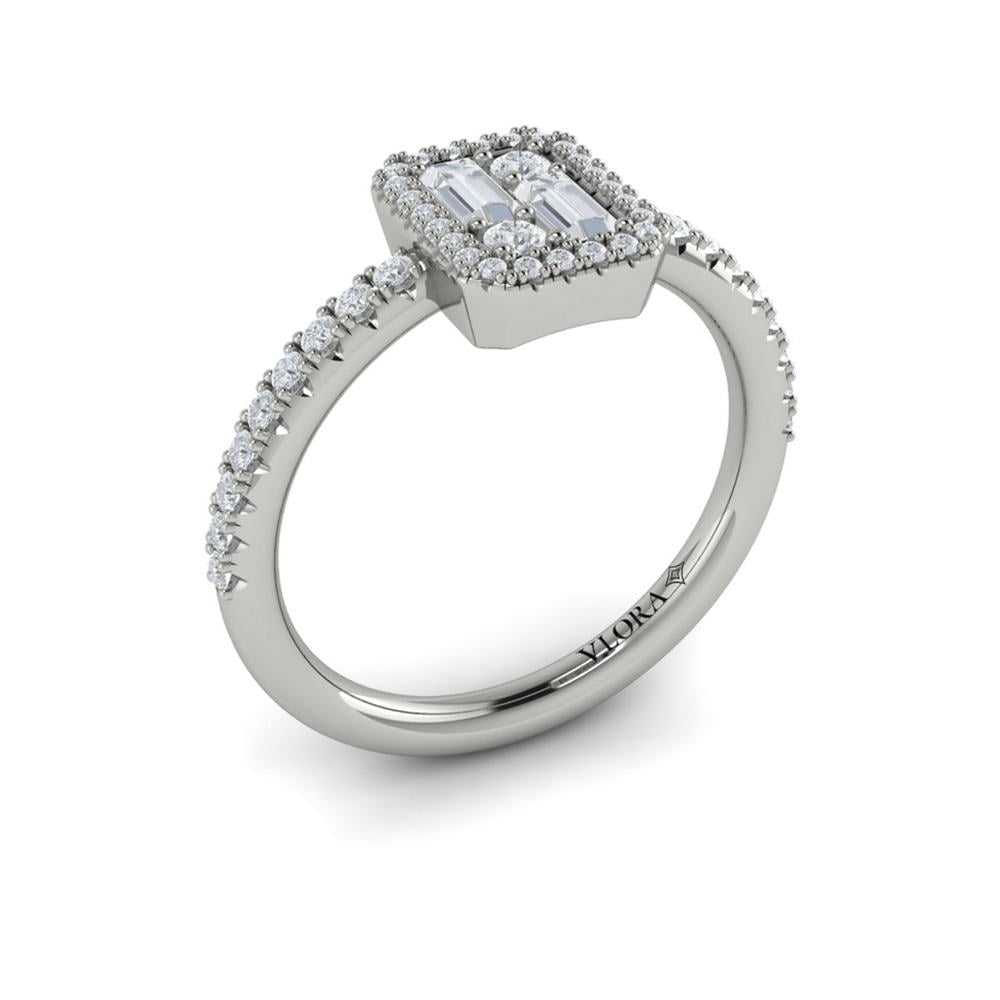 Diamond Halo with Diamond Baguettes Ring 