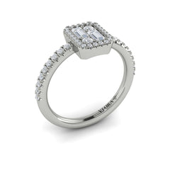 Diamond Halo with Diamond Baguettes Ring 