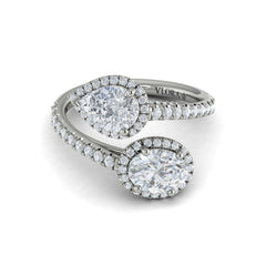 Oval and Pear Halo Toi et Moi Engagement Ring