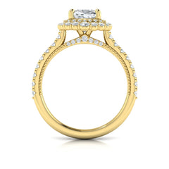 Cathedral Arch Double Halo Cushion Engagement Ring
