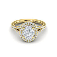 Delicate Double Halo Engagement Ring with Split Shank
