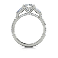 Crescendo Three Stone Engagement Ring with Diamond Band