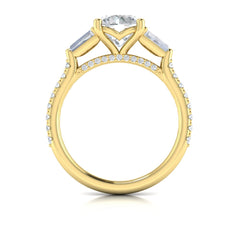 Crescendo Three Stone Engagement Ring with Diamond Band