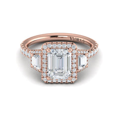 Trio Emerald Cut Halo Engagement Ring