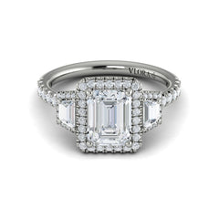 Trio Emerald Cut Halo Engagement Ring